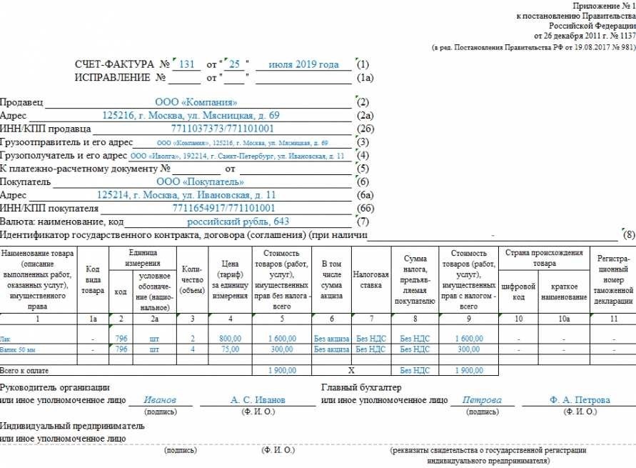 Счет-фактура правильное оформление и особенности
