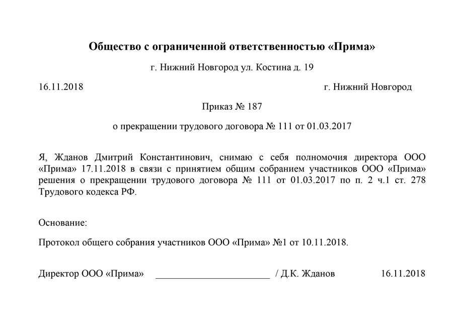 Увольнение генерального директора решение учредителя и правовые аспекты